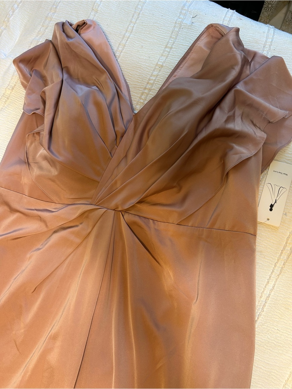 Elegant Dusty Rose V-Neck Twist Front Women's Dress - Picture 3 of 9